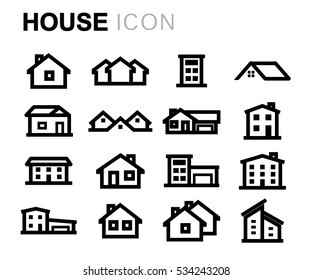 Vector line house icons set on white background