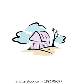 vector line house scenery illustration