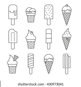 Vector line ice cream collection set