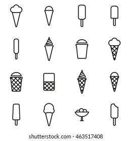 Vector line ice cream icon set on white background