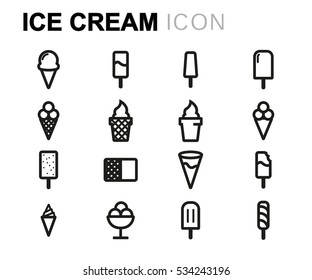 Vector line ice cream icons set on white background