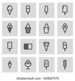 Vector line ice cream icons set on grey background