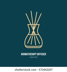 Vector line icon of aromatherapy diffuser, simple silhouette for spa salon. Essential oils shop linear logo.