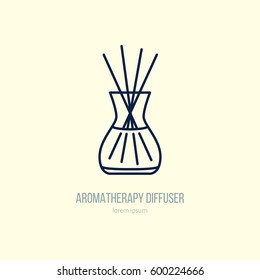 Vector line icon of aromatherapy diffuser, simple silhouette for spa salon. Essential oils shop linear logo.