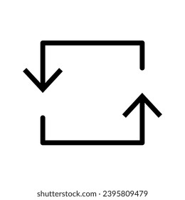 Vector line icon arrow replace pointing in one direction on a black outline. Switch and transfer of data with reverse sign on web illustration. Flip and send refund information to business transaction