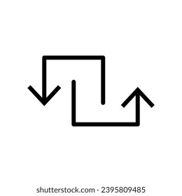 Vector line icon arrow replace pointing in one direction on a black outline. Switch and transfer of data with reverse sign on web illustration. Flip and send refund information to business transaction