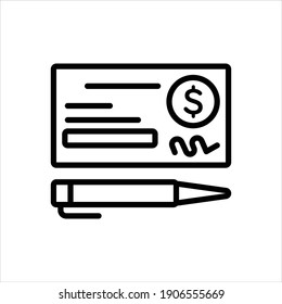 Icono de línea de vector para pago de cheques bancarios