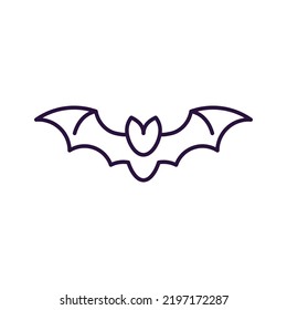 Vector line icon of bat as symbol of Halloween. Outline sign for web sites, apps, adverts, stores. Modern minimalistic monochrome isolated image and editable stroke 