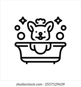 Vector line icon for bathing dog