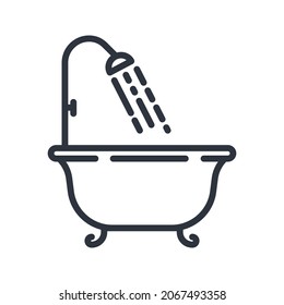 Icono de la línea del vector de una bañera aislada sobre un fondo transparente. Símbolo de ducha.