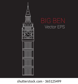 Vector Line Icon of Big Ben Tower, London.