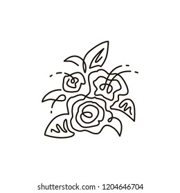 Vector Line Icon. Bouquet of flowers. Top view. One line drawing. Isolated on white background. Continuous single one drawn line