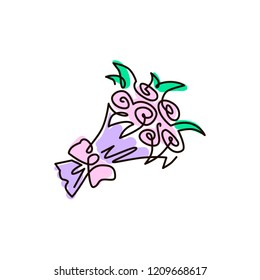 Vector Line Icon. Bouquet of flowers. One line drawing. Isolated on white background. Continuous single one drawn line