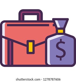 Vector line icon of a briefcase and a money bag illustration, expected salary concept