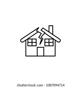 Vector line icon of broken house on white background. Devaluation, inflation, disaster, crisis, divorce