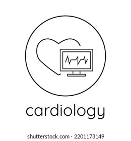 Cardiología del icono de la línea del vector, cardiograma con corazón