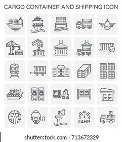 Vector line icon of cargo container and shipping work.