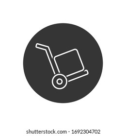 Carro de icono de línea del vector con caja en blanco. icono del carrito de mano