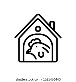 Vector line icon for chicken in coop