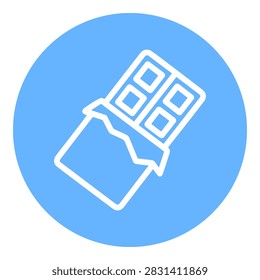 Vector line icon of a chocolate bar in blue circle