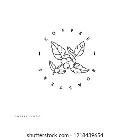 Vector line icon of coffee tree branch. Coffee plant linear logo