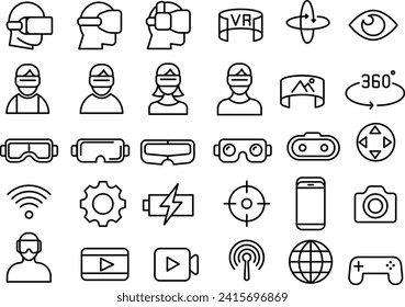 Vector line icon collection about VR technology