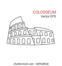 Vector Line Icon of Colosseum, Rome, Italy. Isolated  on white background.