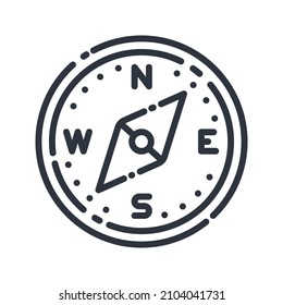 Vector line icon of a compass asa symbol of navigation and weather forecast isolated on transparent background.