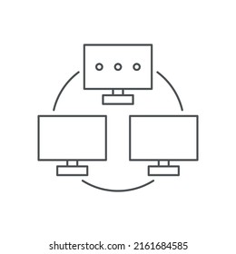Vector line icon of computer network internet, information exchange.