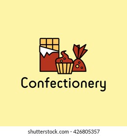 Vector line icon. Confectionery section. Badge, signboard or banner.