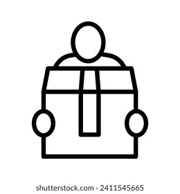 Vector line icon courier holding parcel in hands isolated on white background
