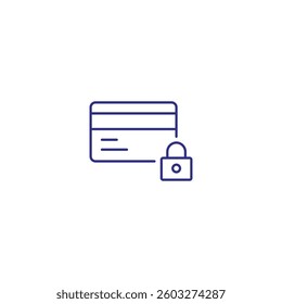 Vector line icon of credit card and padlock for online security.