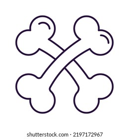 Vector line icon of crossbones as symbol of Halloween. Outline sign for web sites, apps, adverts, stores. Modern minimalistic monochrome isolated image and editable stroke