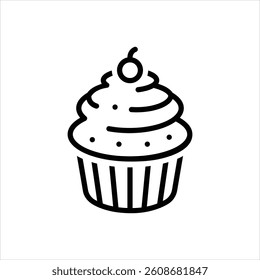 Vector line icon for cup cake