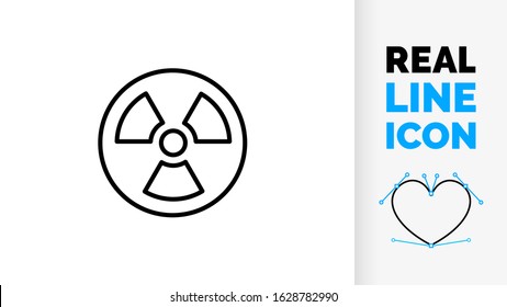 vector line icon of a danger nuclear radiation sign as a black symbol on a white background
