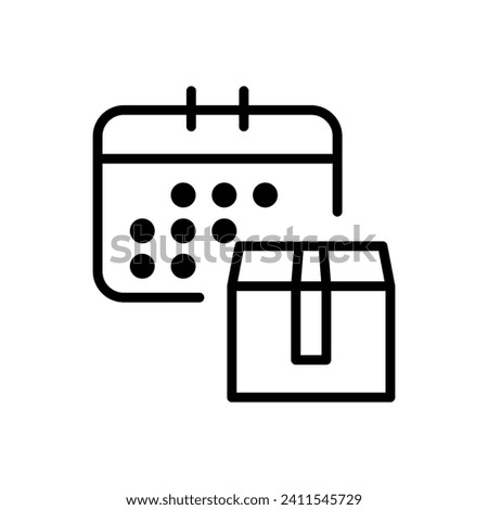 Vector line icon delivering calendar. Service shipping business sign and package transportation truck. Outline cargo logistic container checklist and global export