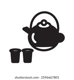 Vector Line Icon Design Illustration of Kattle and 2 glasses. 10 EPS
