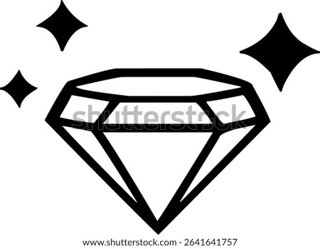 Vector line icon of a diamond with three sparkles; minimal black and white design used in website design, app UI, or branding elements.