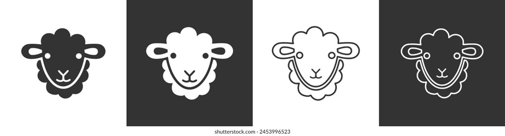 Vector line icon of a domestic cattle side view whole body sheep, lamb or goat grazing used for fur wool and milk as modern clean line art illustration in a black stroke symbol style isolated