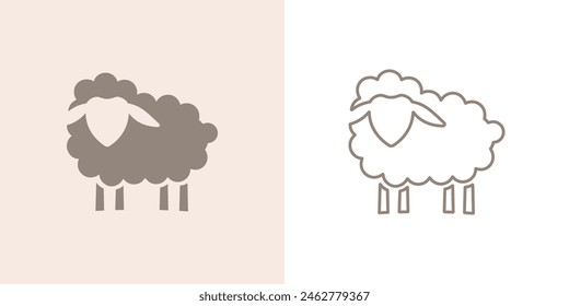 Vector line icon of a domestic cattle side view whole body sheep, lamb or goat grazing used for fur wool and milk as modern clean line art illustration in a black stroke symbol style isolated logo