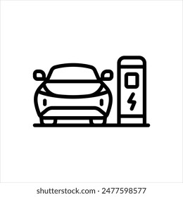Icono de línea de Vector para coche eléctrico