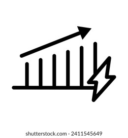 Gráfico de eficiencia de consumo de electricidad de icono de línea de vector aislado en fondo blanco