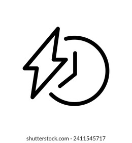 Vector line icon electricity sign with clock, saving electricity isolated on white background