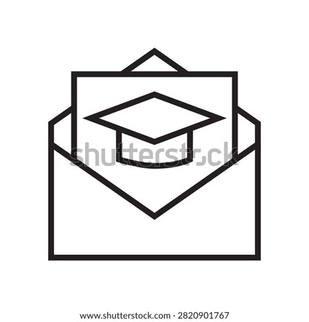 Vector line icon of an envelope containing a graduation cap or diploma letter, representing university acceptance, admission, and results.