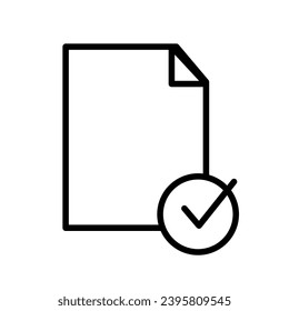 Vector line icon flat design page form with a checklist and a checkmark symbol. Computer test report symbolizing internet data. Web folder with a yes button for completing online tasks.