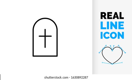 Vector Line Icon Of A Grave Stone Religious Christian Or Catholic Cross Rest In Peace For The Passed Dead People
In A Black Symbol Illustration Style On A White Background