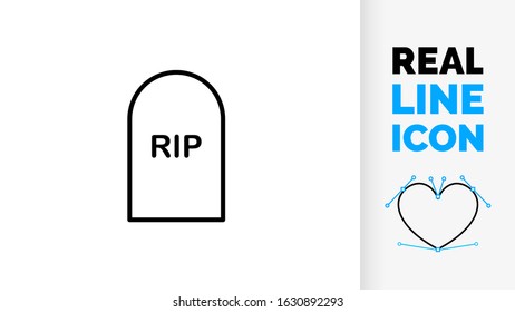 Vector line icon of a grave stone RIP rest in peace for the passed dead people
in a black symbol illustration style on a white background