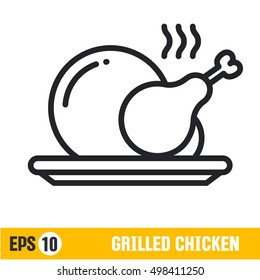 Vector line icon grilled chicken