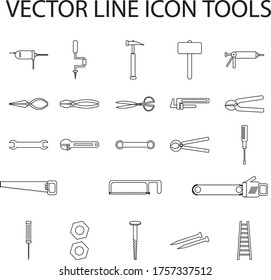 VECTOR LINE ICON HAND TOOLS AND ELECTRIC TOOLS REQUIRED FOR HOUSEHOLD WORKS