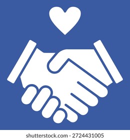 Ícone de linha de vetor de um handshake com um símbolo de coração acima dele. Representa confiança, parceria, amizade, caridade, fidelidade do cliente, contrato ou negócio compassivo